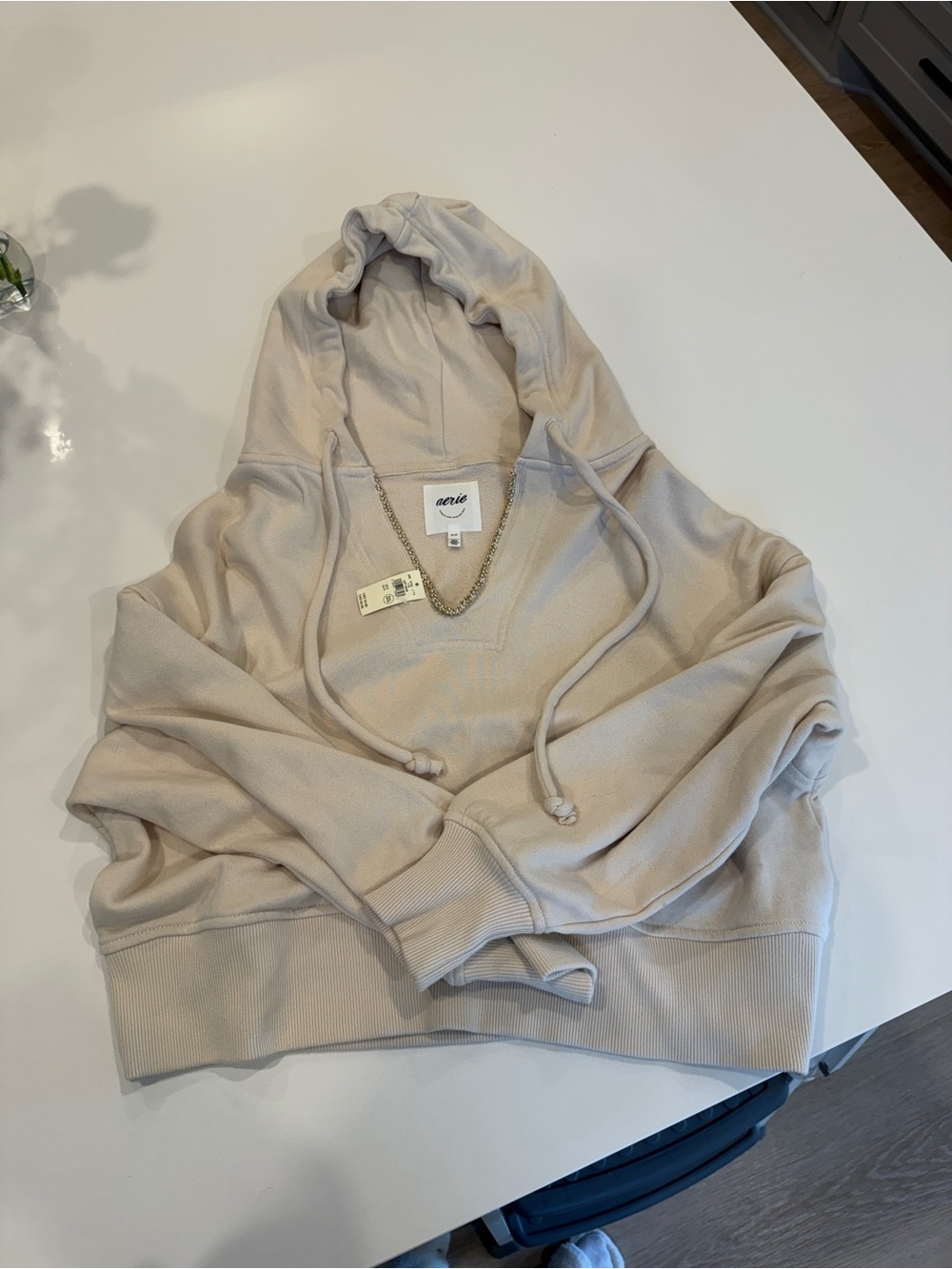 aerie Cropped Hoodie with Gold Beaded Neckline